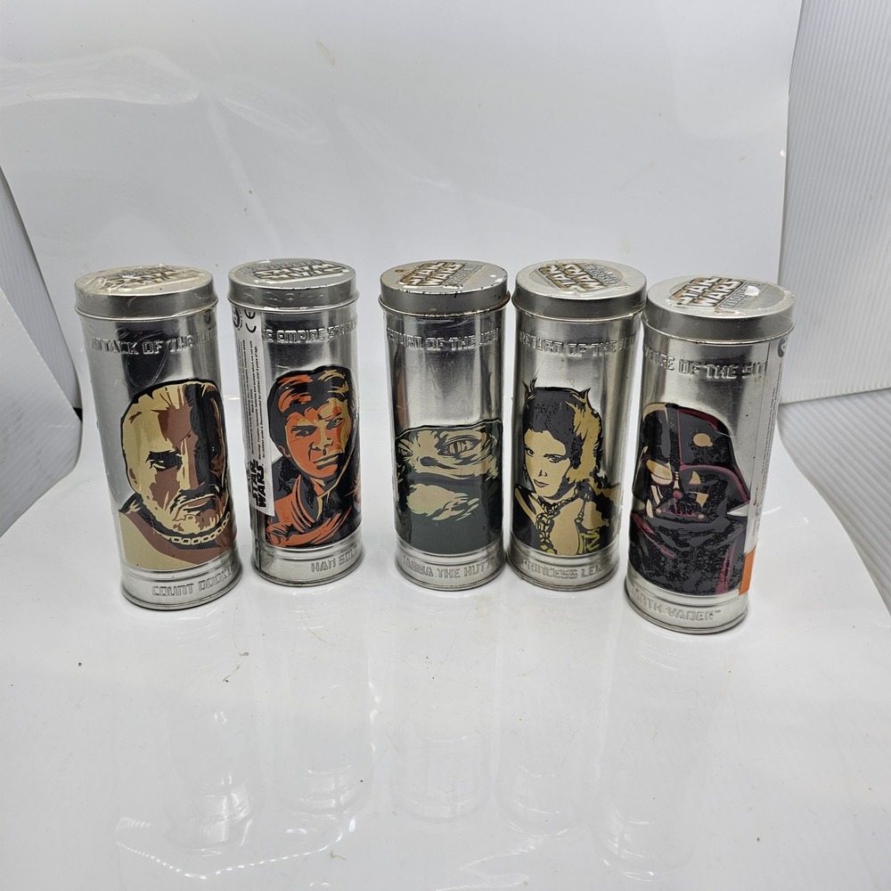 Star Wars Complete Saga Commemorative Tin Lot of 5 with Digital Watch 2005 Vtg